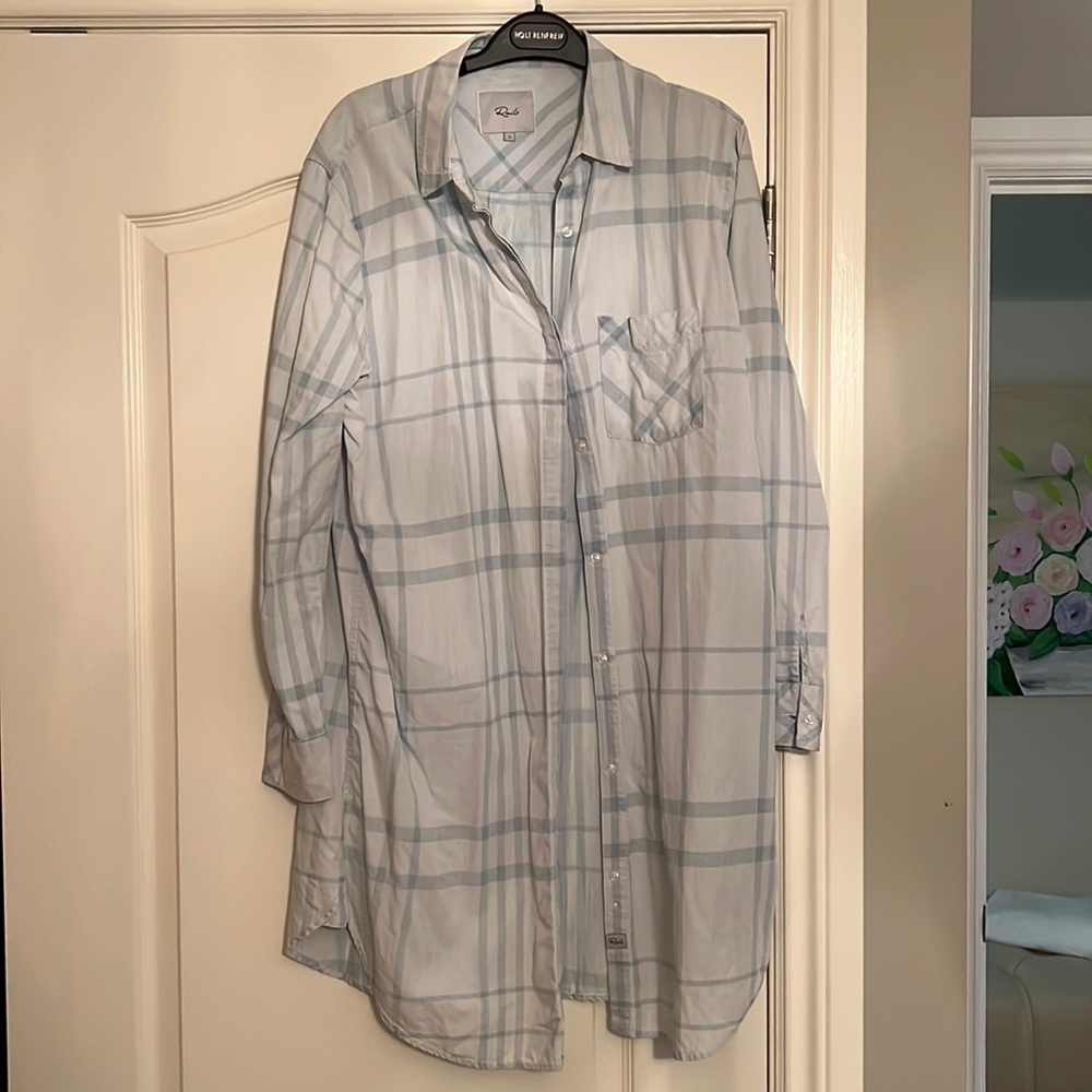 Rails White and Light Blue Plaid Button-Up Shirt Dress